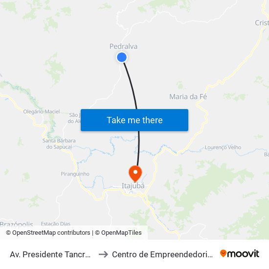 Av. Presidente Tancredo Neves, 801 to Centro de Empreendedorismo UNIFEI (CEU) map