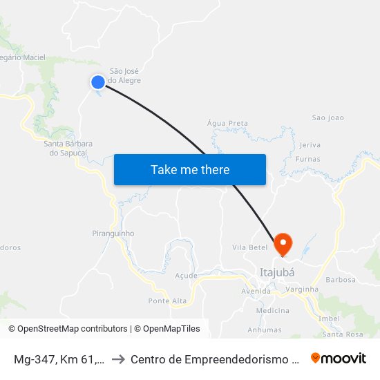 Mg-347, Km 61,7 Norte to Centro de Empreendedorismo UNIFEI (CEU) map