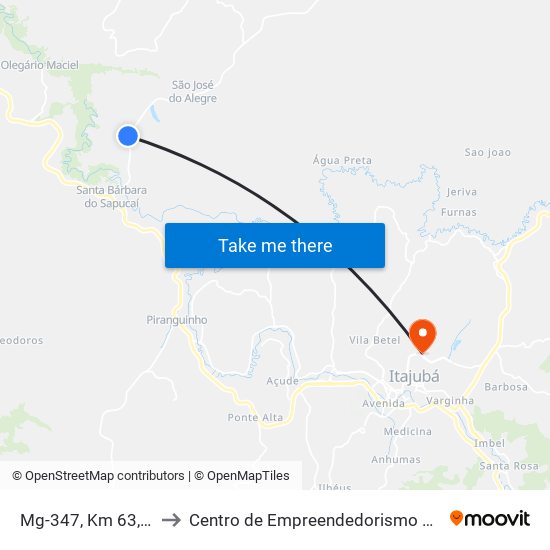 Mg-347, Km 63,2 Norte to Centro de Empreendedorismo UNIFEI (CEU) map