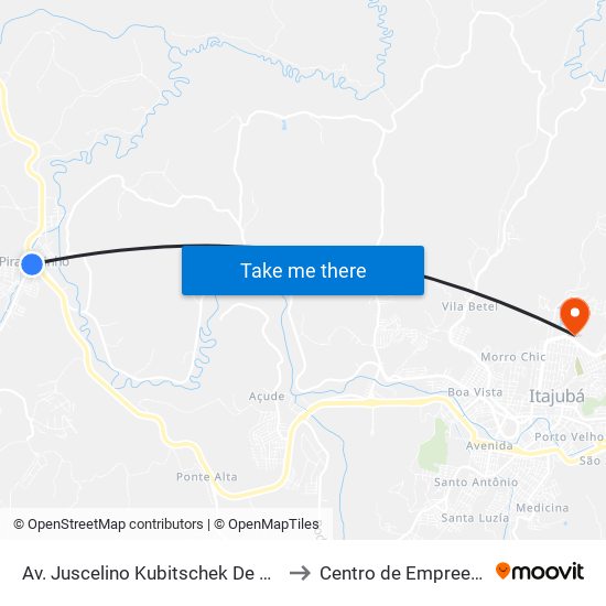 Av. Juscelino Kubitschek De Oliveira, 45 | Ponto Final De Piranguinho to Centro de Empreendedorismo UNIFEI (CEU) map