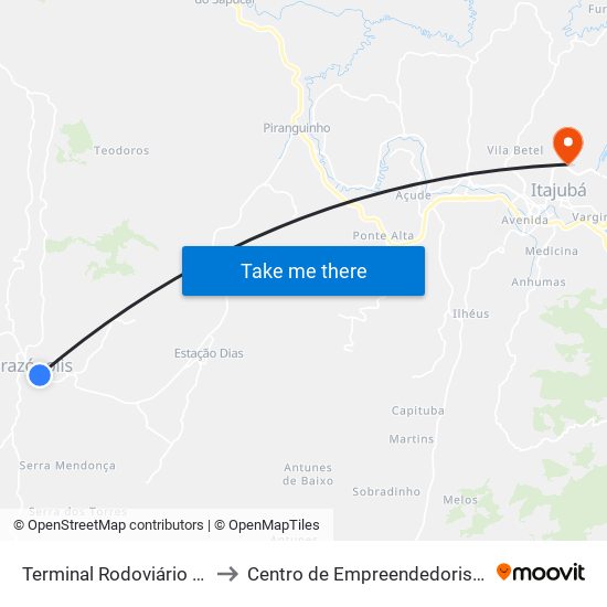 Terminal Rodoviário De Brazópolis to Centro de Empreendedorismo UNIFEI (CEU) map