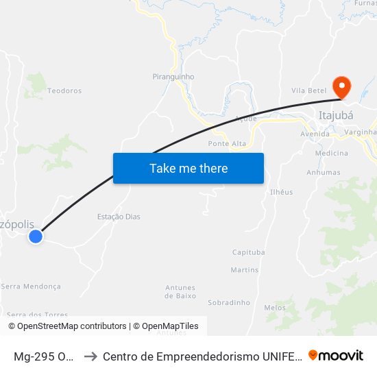 Mg-295 Oeste to Centro de Empreendedorismo UNIFEI (CEU) map