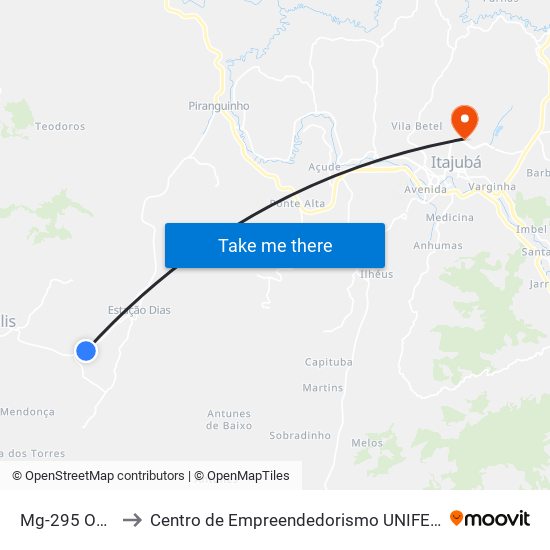 Mg-295 Oeste to Centro de Empreendedorismo UNIFEI (CEU) map