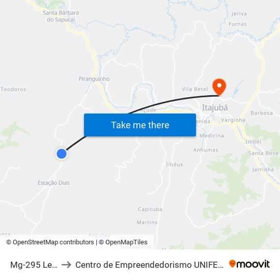 Mg-295 Leste to Centro de Empreendedorismo UNIFEI (CEU) map