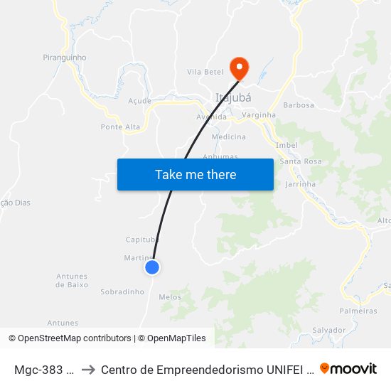 Mgc-383 Sul to Centro de Empreendedorismo UNIFEI (CEU) map