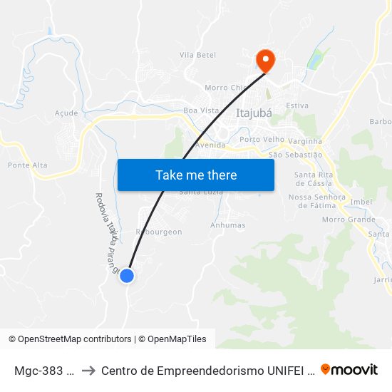 Mgc-383 Sul to Centro de Empreendedorismo UNIFEI (CEU) map