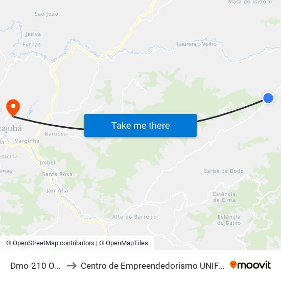 Dmo-210 Oeste to Centro de Empreendedorismo UNIFEI (CEU) map