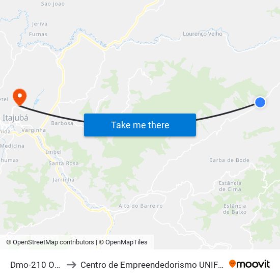 Dmo-210 Oeste to Centro de Empreendedorismo UNIFEI (CEU) map