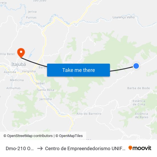 Dmo-210 Oeste to Centro de Empreendedorismo UNIFEI (CEU) map