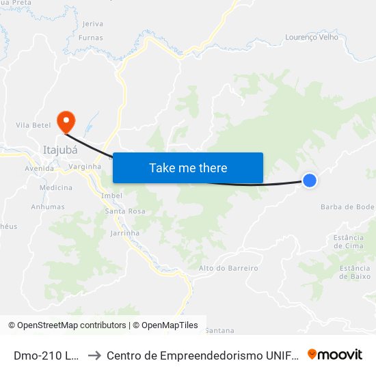 Dmo-210 Leste to Centro de Empreendedorismo UNIFEI (CEU) map