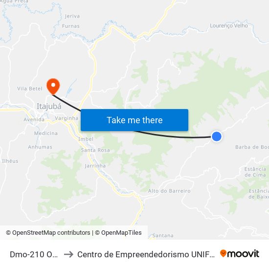 Dmo-210 Oeste to Centro de Empreendedorismo UNIFEI (CEU) map