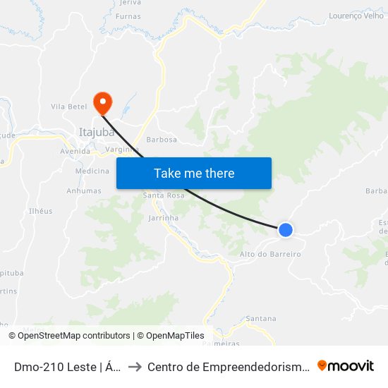 Dmo-210 Leste | Água Limpa to Centro de Empreendedorismo UNIFEI (CEU) map