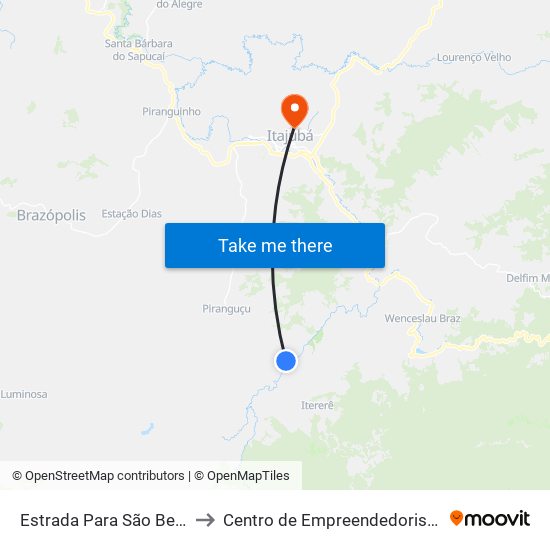 Estrada Para São Bernardo, Norte to Centro de Empreendedorismo UNIFEI (CEU) map