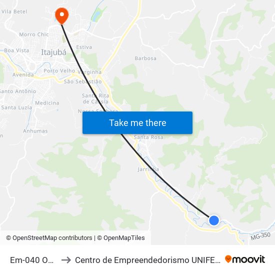 Em-040 Oeste to Centro de Empreendedorismo UNIFEI (CEU) map