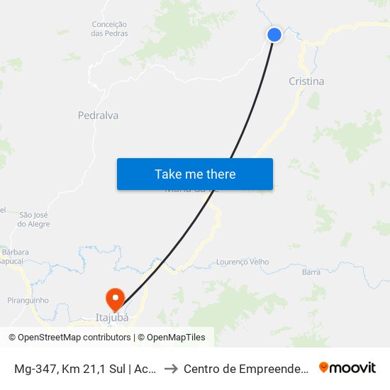 Mg-347, Km 21,1 Sul | Acesso A Olímpio Noronha to Centro de Empreendedorismo UNIFEI (CEU) map