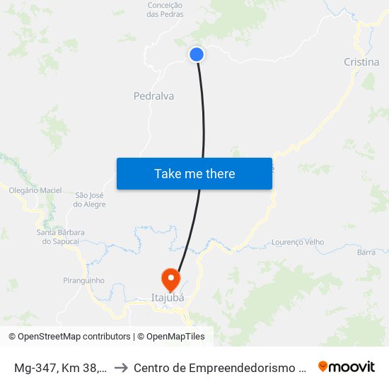 Mg-347, Km 38,9 Norte to Centro de Empreendedorismo UNIFEI (CEU) map