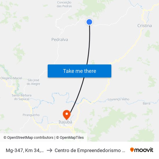 Mg-347, Km 34,7 Norte to Centro de Empreendedorismo UNIFEI (CEU) map