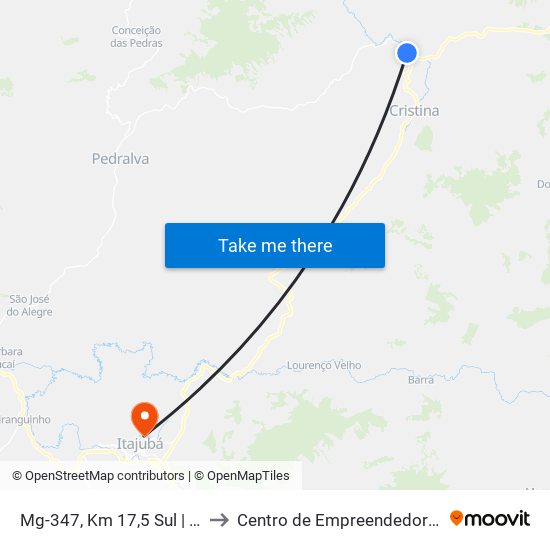 Mg-347, Km 17,5 Sul | Trevo De Cristina to Centro de Empreendedorismo UNIFEI (CEU) map