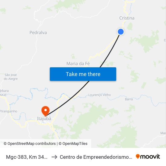 Mgc-383, Km 349,8 Norte to Centro de Empreendedorismo UNIFEI (CEU) map