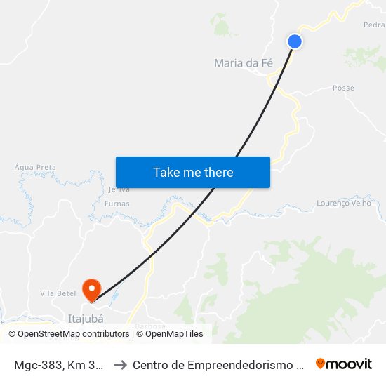 Mgc-383, Km 361,3 Sul to Centro de Empreendedorismo UNIFEI (CEU) map