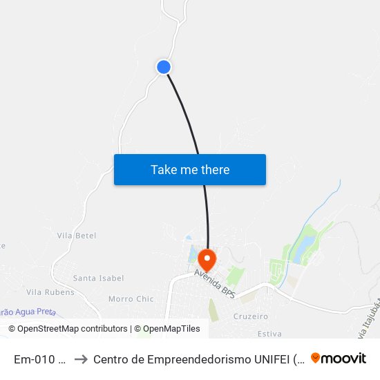 Em-010 Sul to Centro de Empreendedorismo UNIFEI (CEU) map