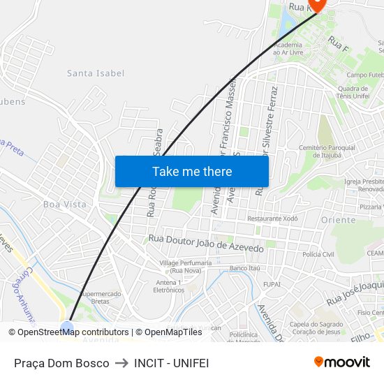 Praça Dom Bosco to INCIT - UNIFEI map