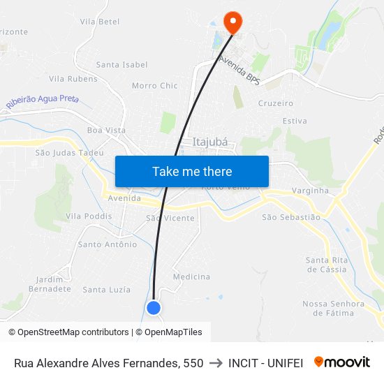 Rua Alexandre Alves Fernandes, 550 to INCIT - UNIFEI map