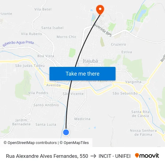 Rua Alexandre Alves Fernandes, 550 to INCIT - UNIFEI map