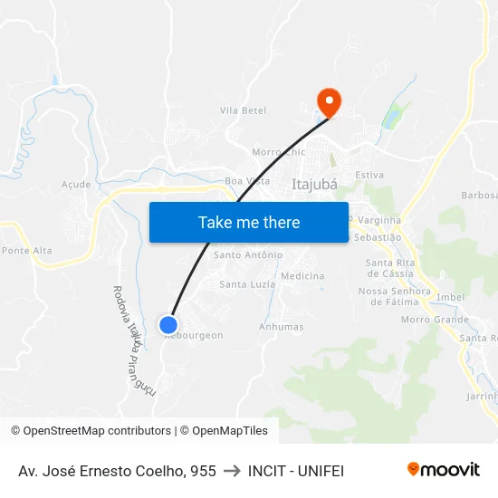 Av. José Ernesto Coelho, 955 to INCIT - UNIFEI map