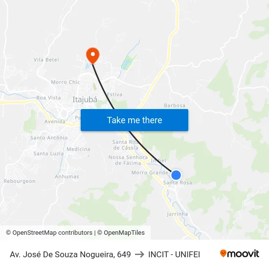 Av. José De Souza Nogueira, 649 to INCIT - UNIFEI map