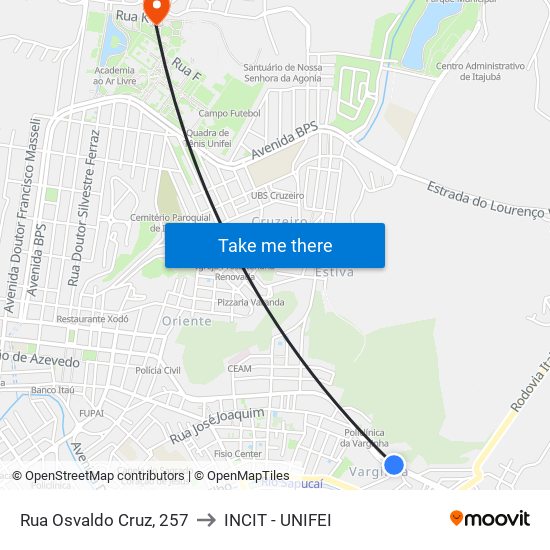 Rua Osvaldo Cruz, 257 to INCIT - UNIFEI map