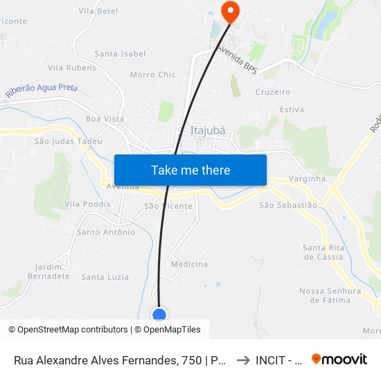 Rua Alexandre Alves Fernandes, 750 | Ponto Final Do Medicina to INCIT - UNIFEI map