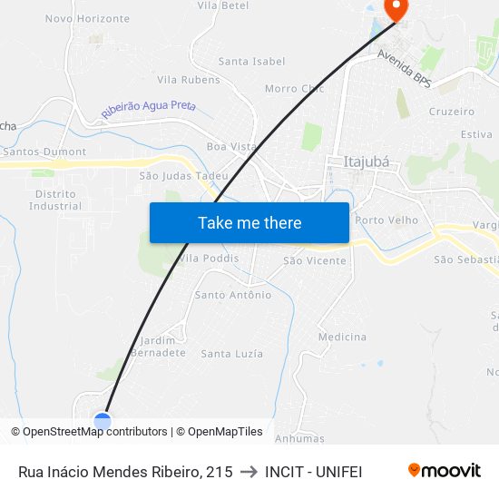 Rua Inácio Mendes Ribeiro, 215 to INCIT - UNIFEI map