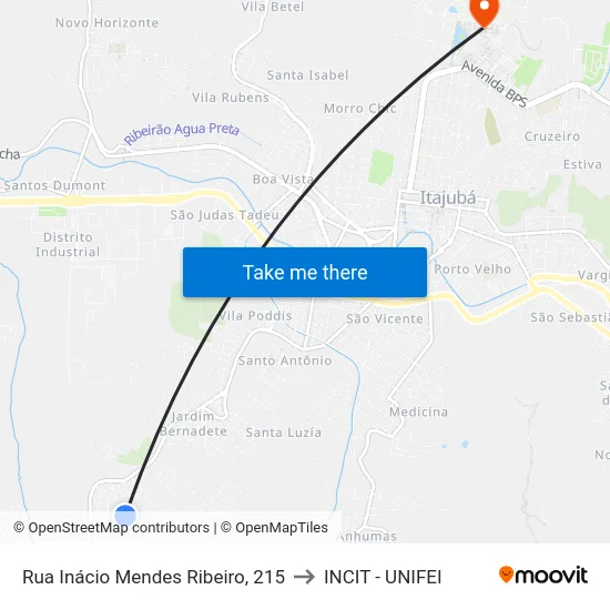 Rua Inácio Mendes Ribeiro, 215 to INCIT - UNIFEI map