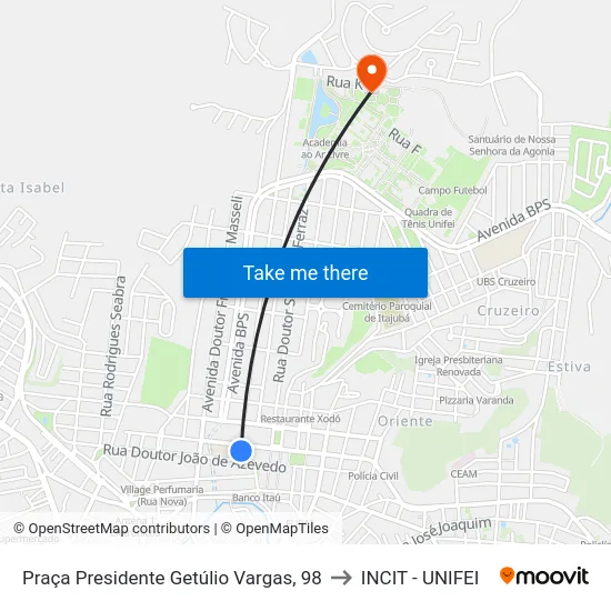 Praça Presidente Getúlio Vargas, 98 to INCIT - UNIFEI map