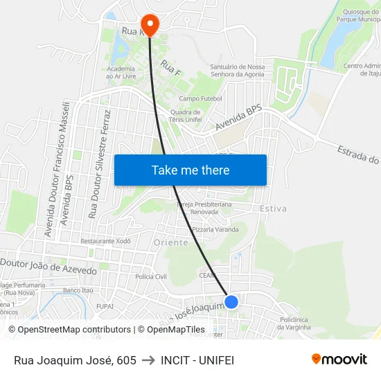 Rua Joaquim José, 605 to INCIT - UNIFEI map