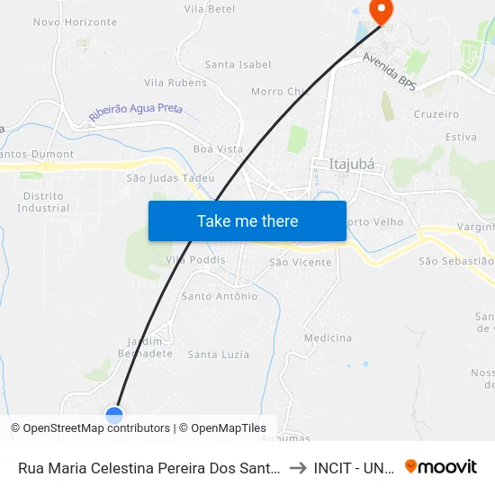 Rua Maria Celestina Pereira Dos Santos, 340 to INCIT - UNIFEI map