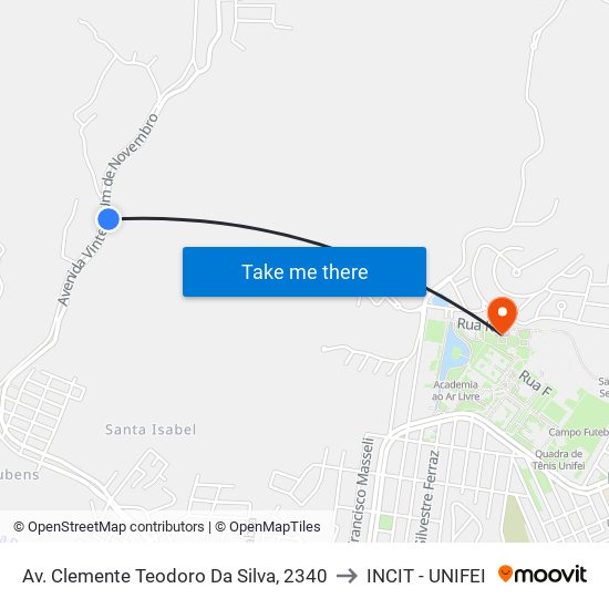 Av. Clemente Teodoro Da Silva, 2340 to INCIT - UNIFEI map