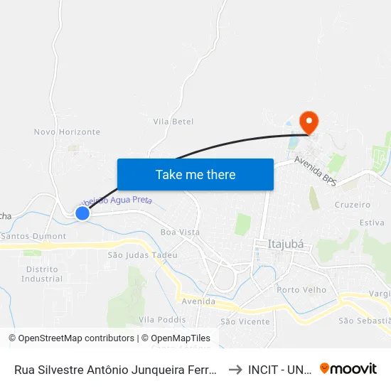 Rua Silvestre Antônio Junqueira Ferraz, 1410 to INCIT - UNIFEI map