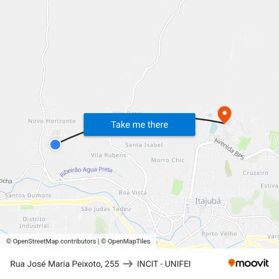 Rua José Maria Peixoto, 255 to INCIT - UNIFEI map