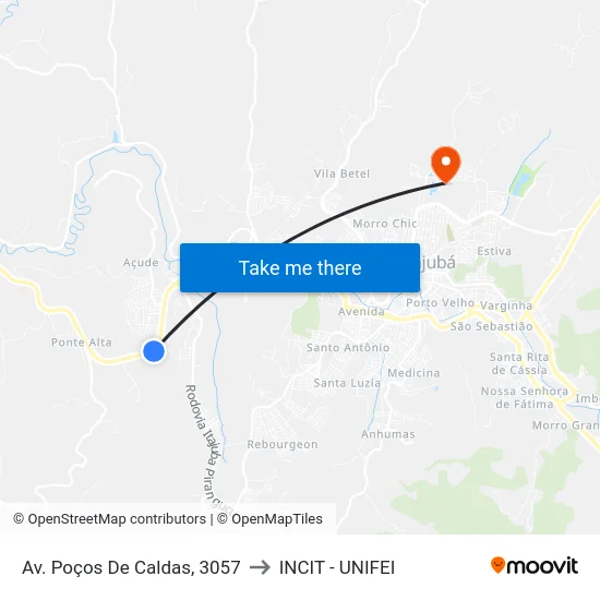 Av. Poços De Caldas, 3057 to INCIT - UNIFEI map