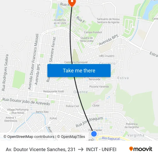 Av. Doutor Vicente Sanches, 231 to INCIT - UNIFEI map