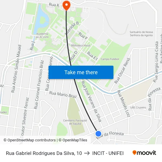 Rua Gabriel Rodrigues Da Silva, 10 to INCIT - UNIFEI map