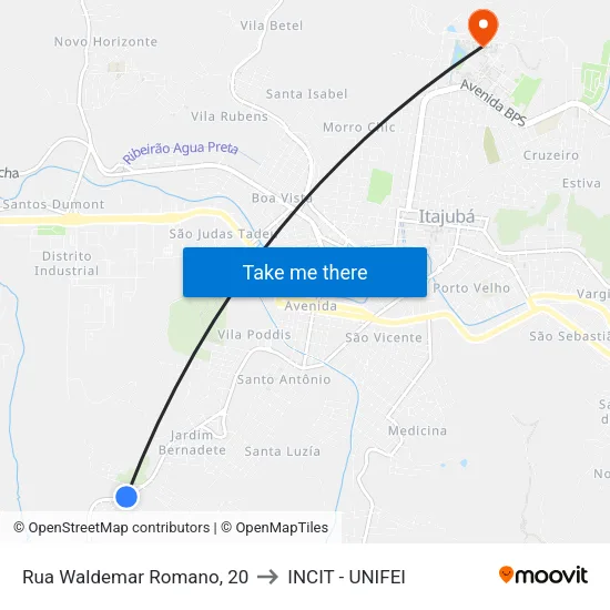 Rua Waldemar Romano, 20 to INCIT - UNIFEI map
