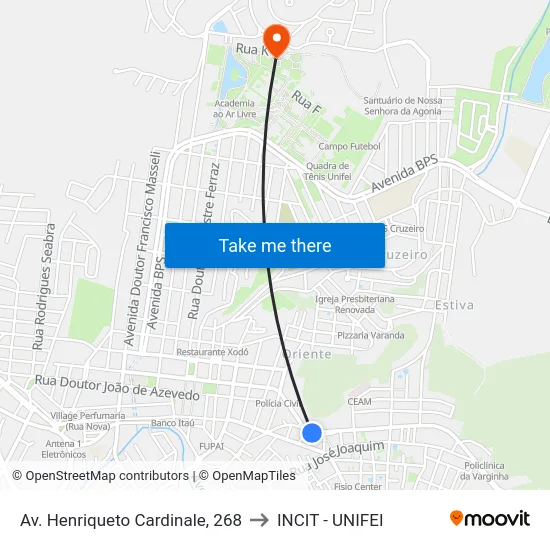 Av. Henriqueto Cardinale, 268 to INCIT - UNIFEI map