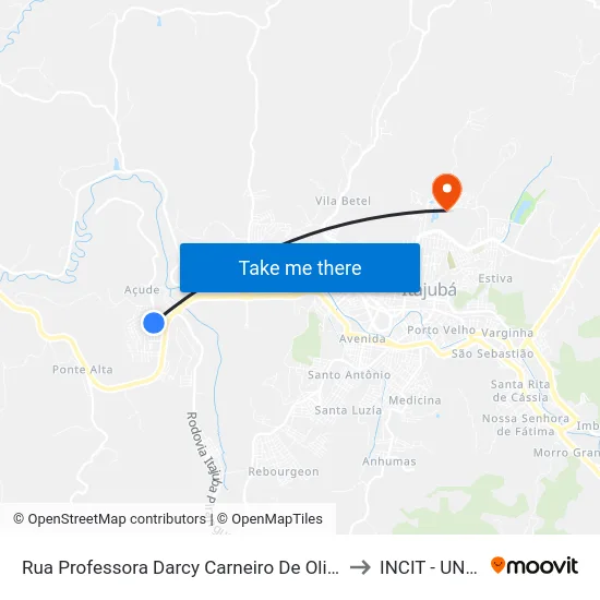 Rua Professora Darcy Carneiro De Oliveira, 1 to INCIT - UNIFEI map