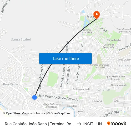 Rua Capitão João Renó | Terminal Rodoviário to INCIT - UNIFEI map