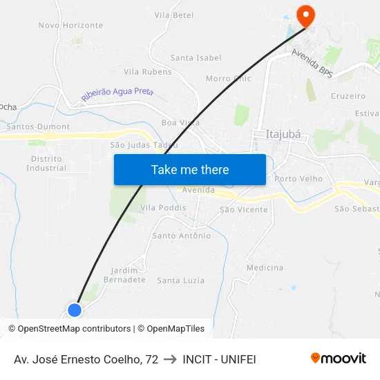 Av. José Ernesto Coelho, 72 to INCIT - UNIFEI map