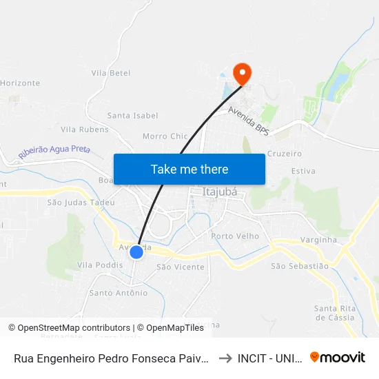 Rua Engenheiro Pedro Fonseca Paiva, 125 to INCIT - UNIFEI map