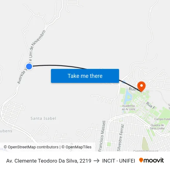 Av. Clemente Teodoro Da Silva, 2219 to INCIT - UNIFEI map